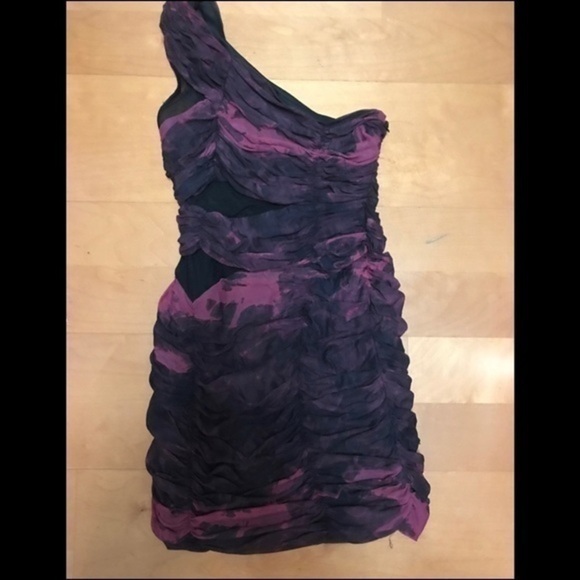One Shoulder Multi Color Black & Purple Mini Dress - Picture 3 of 5